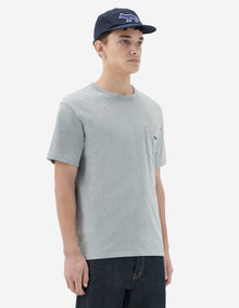 Mens | Navy Fox Patch Classic Pocket Tee-Shirt | Grey Melange