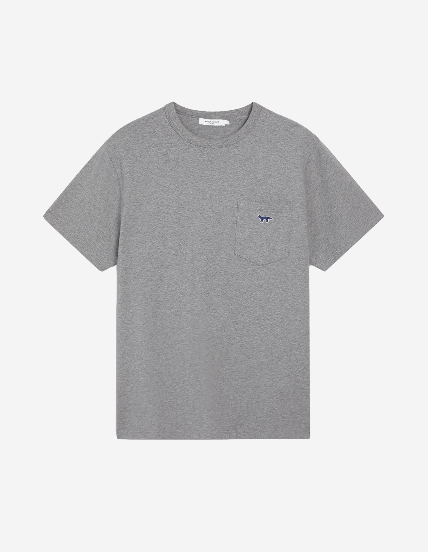 Mens | Navy Fox Patch Classic Pocket Tee-Shirt | Grey Melange