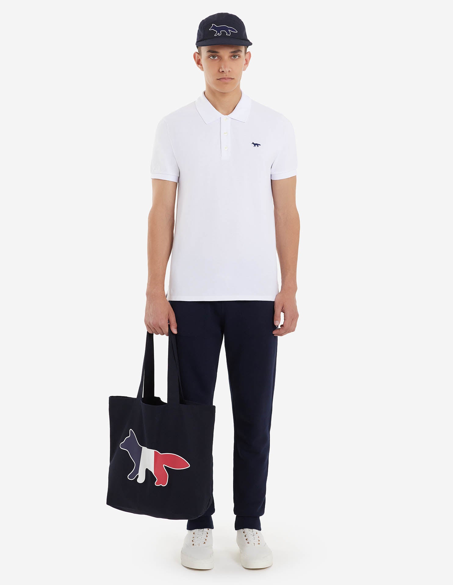 Mens | Navy Fox Patch Classic Polo | White