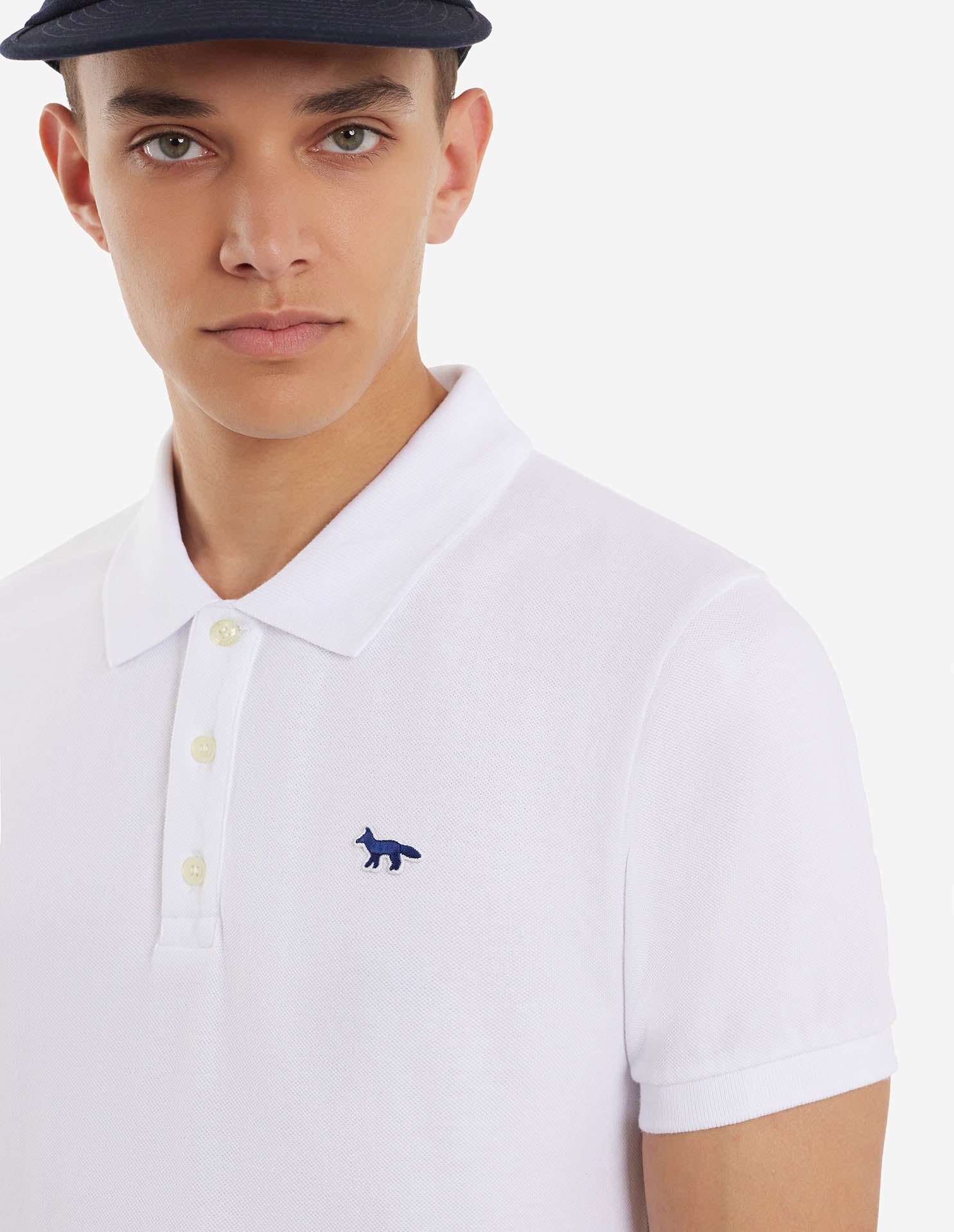 Mens | Navy Fox Patch Classic Polo | White
