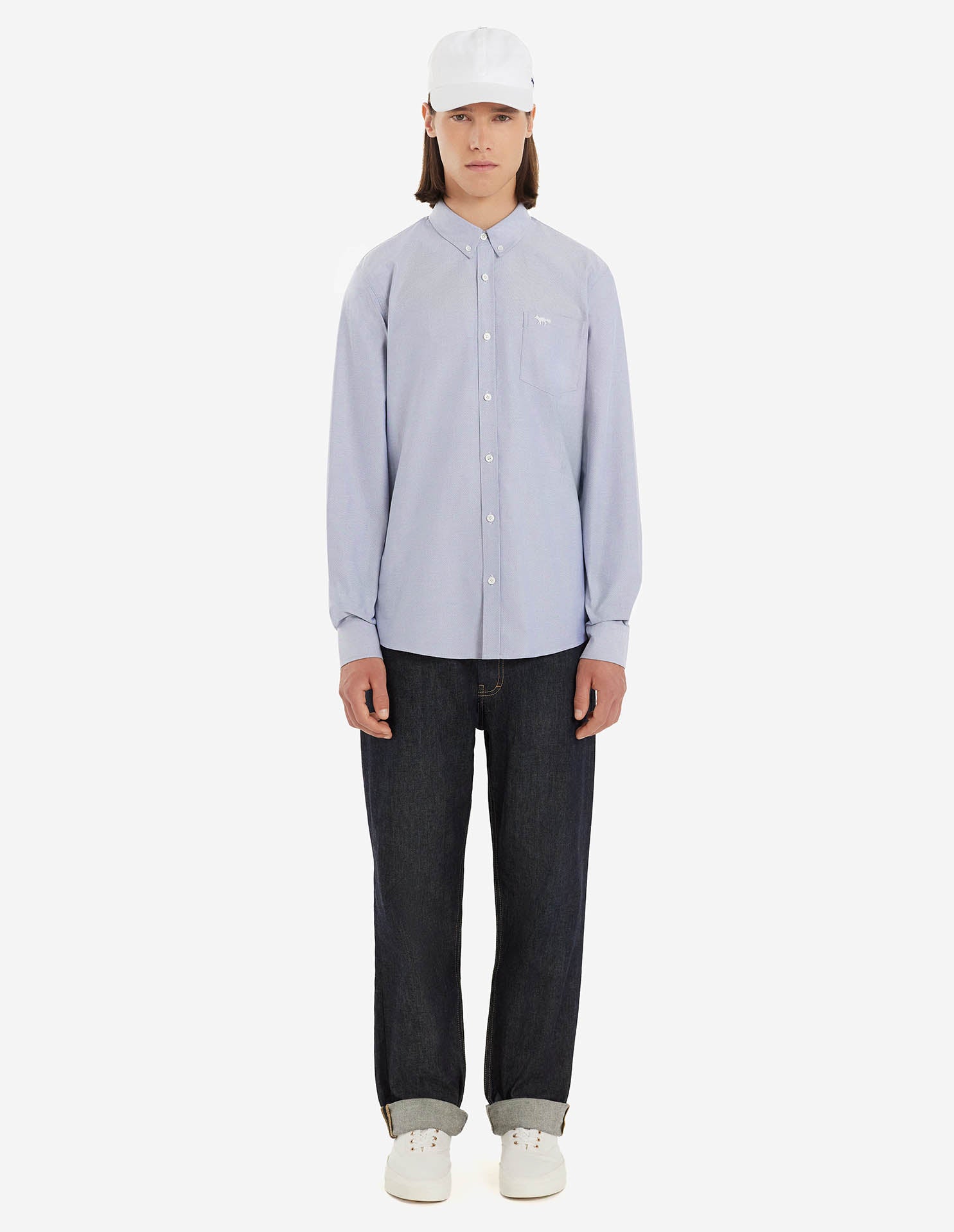 Mens | Fox Embroidery Pocket Classic Shirt | Light Blue