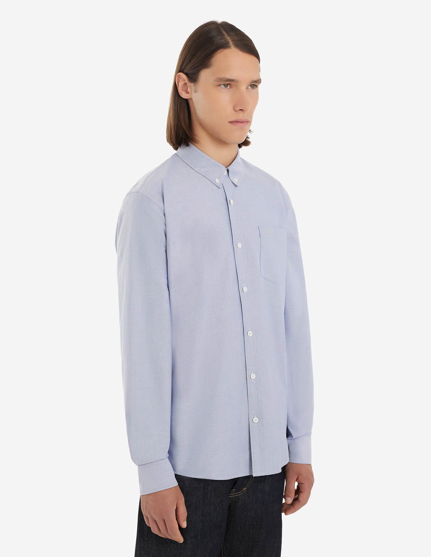 Mens | Fox Embroidery Pocket Classic Shirt | Light Blue