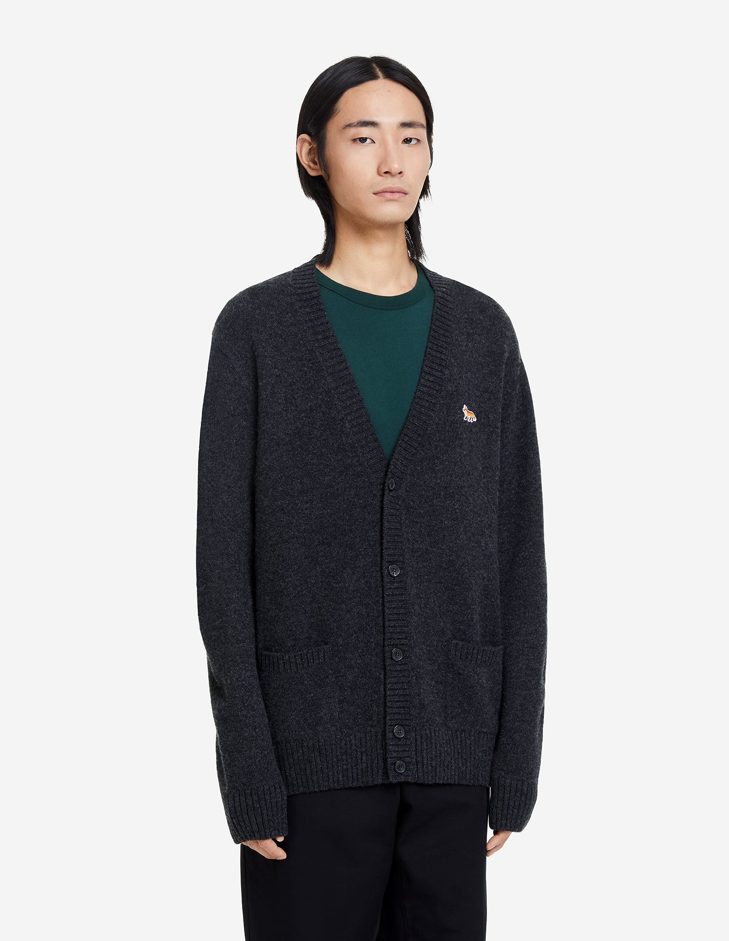 Mens | Baby Fox Patch Cosy Cardigan | Dark Grey Melange