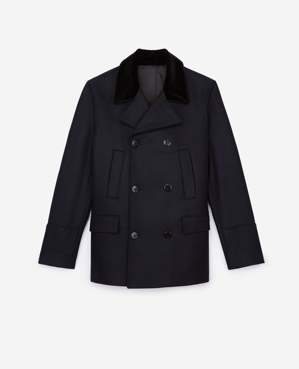 Blue Pea Coat With Velvet Collar | Men | Dark Navy