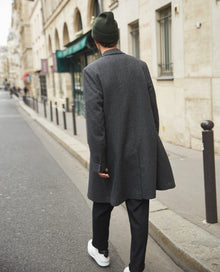 Straight-Cut Chevron Wool Coat | Men | Black Grey