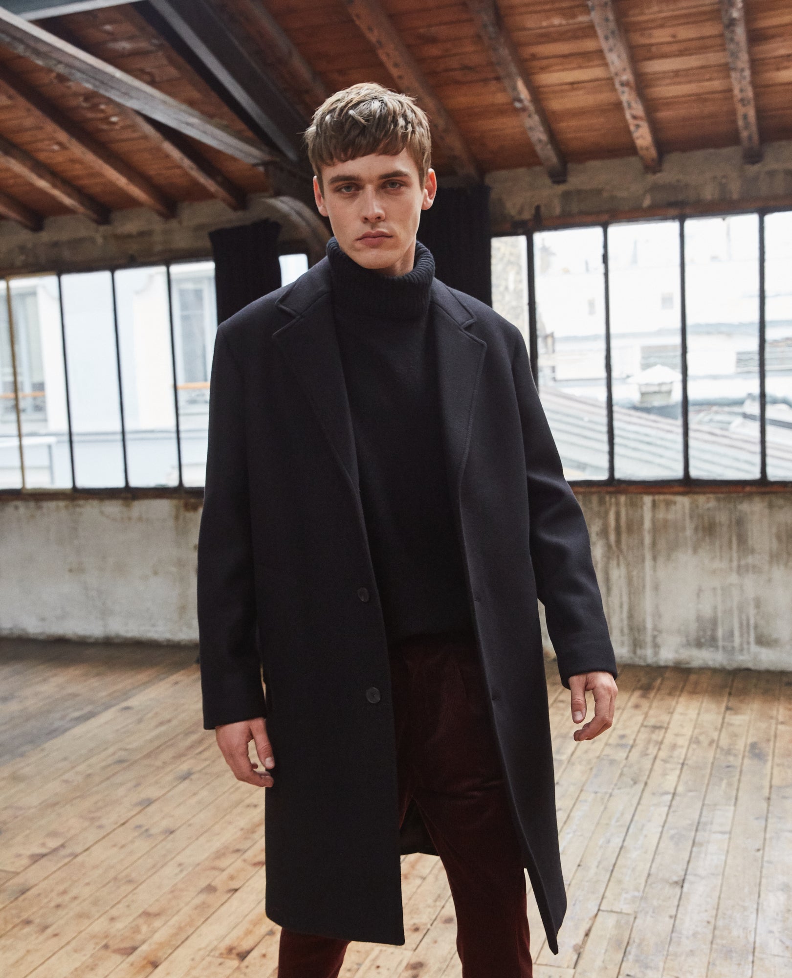 Straight Wool Coat | Men | Black