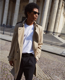 Long Trench Coat Leather Details | Men | Beige