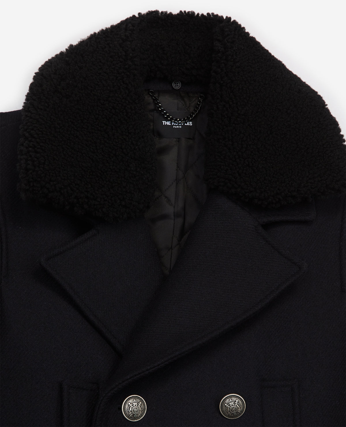 Leather Collar Midnight Blue Wool Pea Coat | Men | Navy