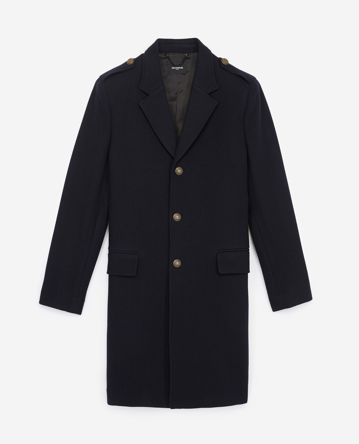 Straight Fit Wool Coat With Martingale Belt | Men | Navy