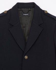 Straight Fit Wool Coat With Martingale Belt | Men | Navy