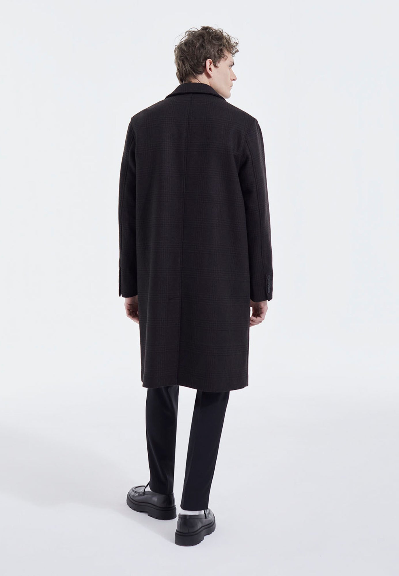 Long And Checked Coat | Men | Black Brown