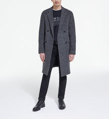 Long Wool Coat With Check Motif | Men | Dark Grey