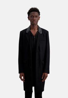 Long Coat In Wool Blend With Leather Details | Men | Black