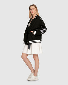 Women | Hold Me Close Letterman Bomber | Black