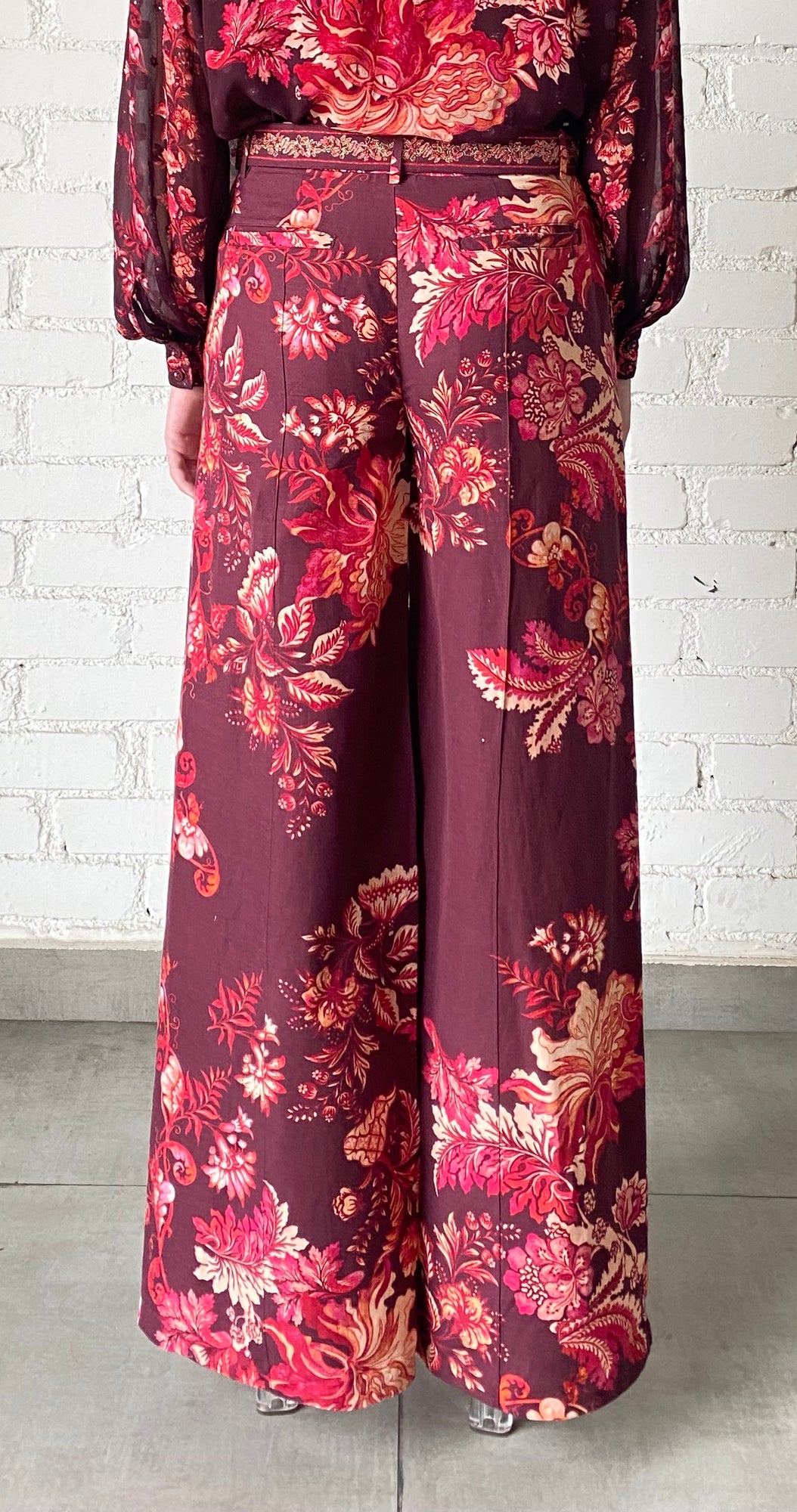 Hemant & Nandita | Aafa Flared Pants | Red/Beige