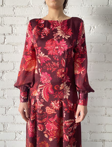 Hemant & Nandita | Aafa Long-Sleeve Long Dress | Burgundy