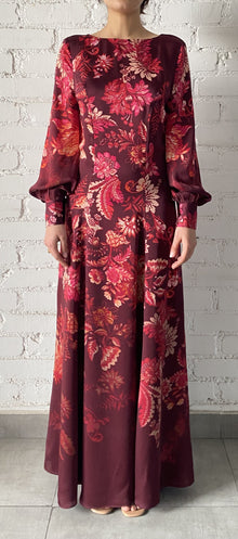 Hemant & Nandita | Aafa Long-Sleeve Long Dress | Burgundy