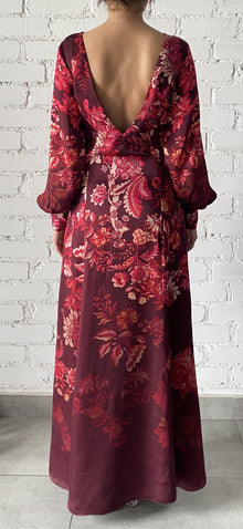 Hemant & Nandita | Aafa Long-Sleeve Long Dress | Burgundy
