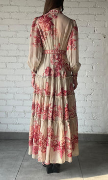 Hemant And Nandita | Aafa Viscose Georgette Stripe Lurex Long Shirt Dress | Beige
