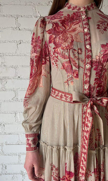 Hemant And Nandita | Aafa Viscose Georgette Stripe Lurex Long Shirt Dress | Beige