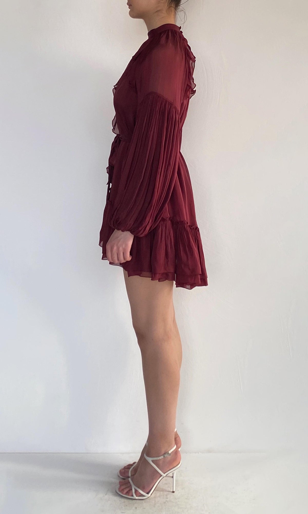 Hemant And Nandita | Aayu Viscose Flat Chiffon Short Dress | Burgundy