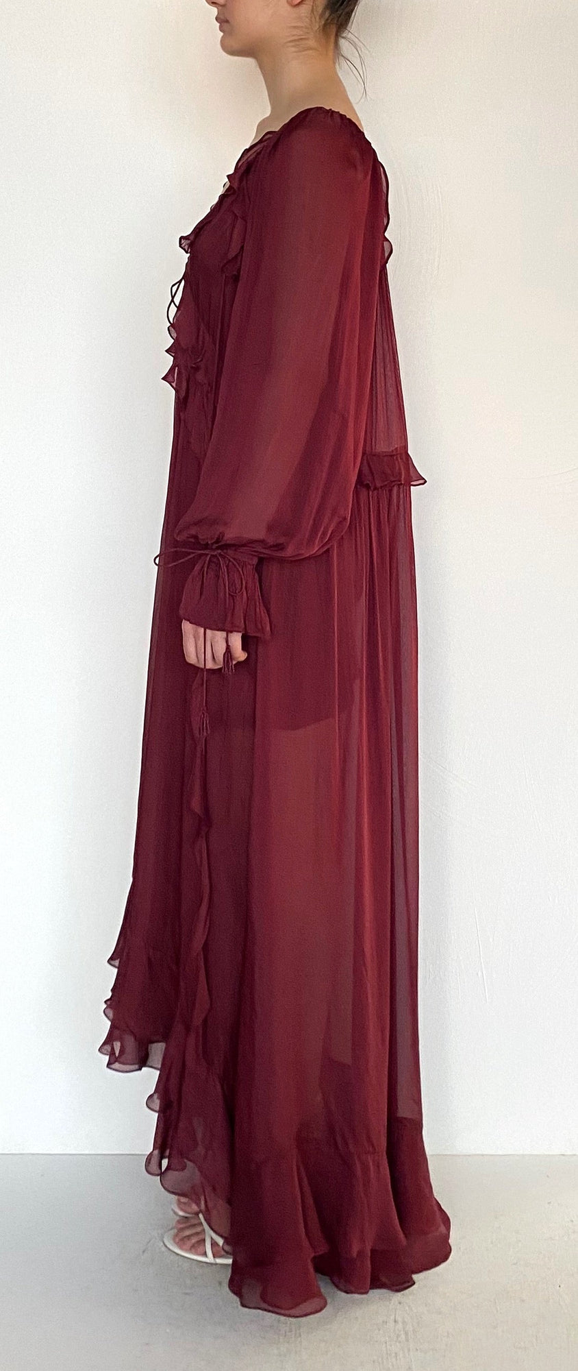 Ruffled Maxi High-Low Dress | Burgundy