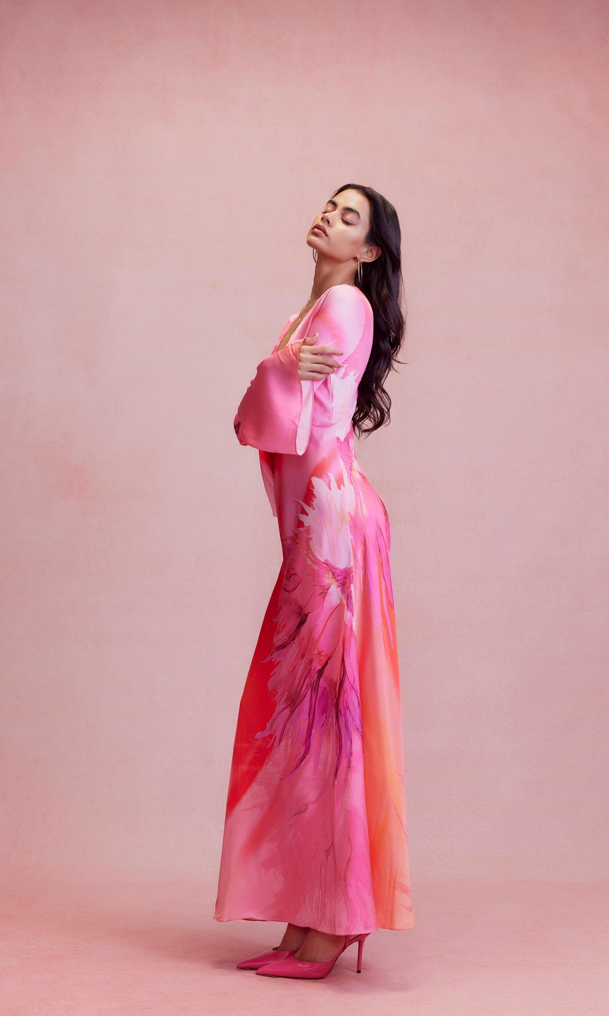 Womens | Abira Polyester Satin Lycra Long Dress | Pink