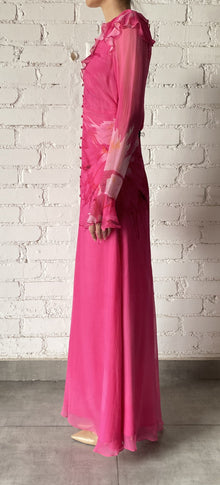 Viscose Crinkle Chiffon Long Dress | Pink