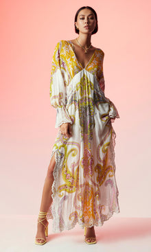Womens | Agra Viscose Crepe Geometrical Jacquard Kaftan | Off White