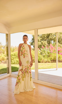 Hemant And Nandita | Aiva Viscose Natural Crepe Long Dress | Ivory Floral