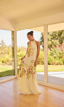 Hemant And Nandita | Aiva Viscose Natural Crepe Long Dress | Ivory Floral