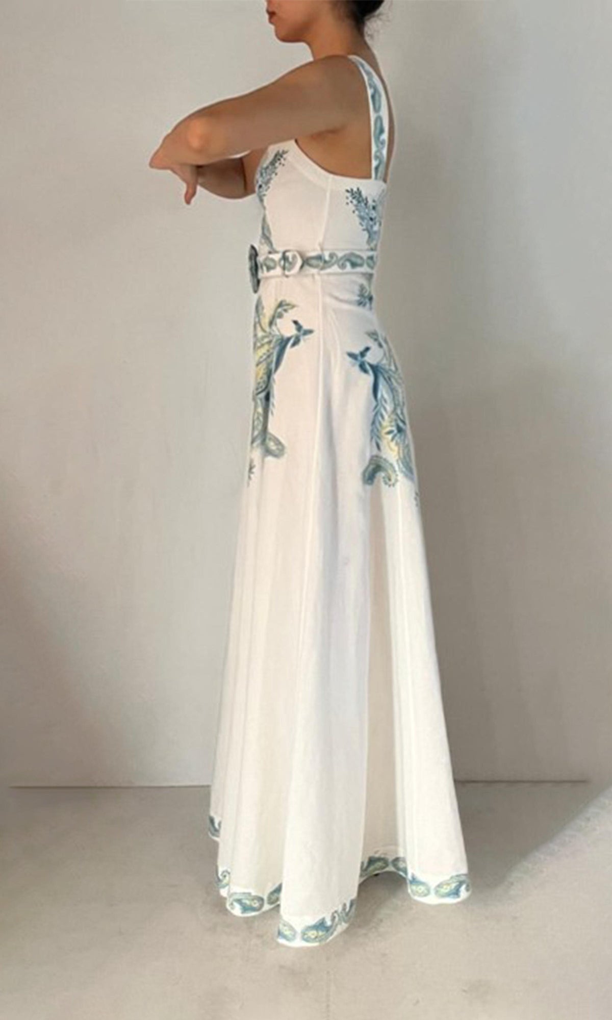 Womens | Amari Cotton Linen Maxi Dress | White Floral