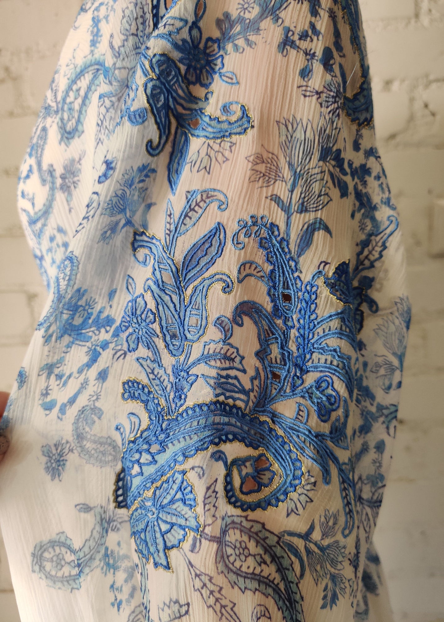 Hemant & Nandita | Amyra High Low Dress | White/Blue