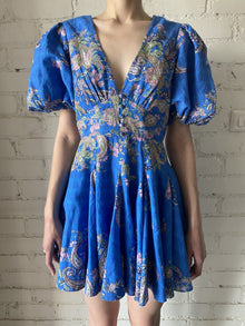 Hemant & Nandita | Amyra Bubble-Sleeve Short Dress | Blue