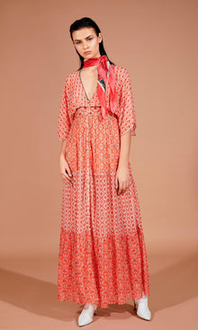 Hemant And Nandita | Anam Viscose Georgette Lurex Dobby Long Dress | Orange