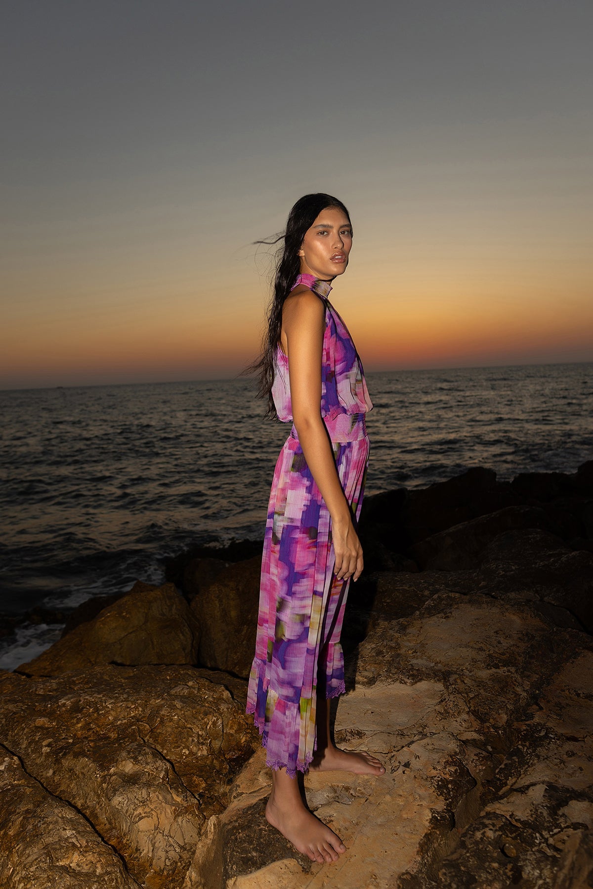 Smocked Halterneck Midi Dress | Multi