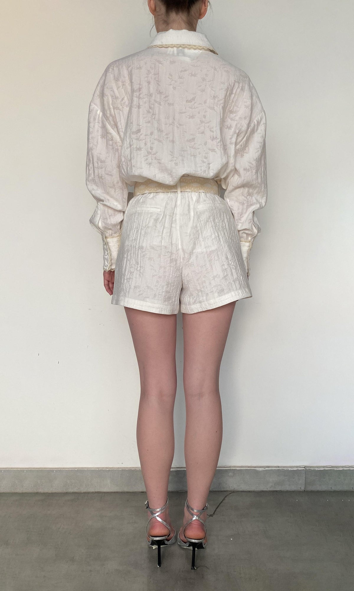Womens | Anvi Viscose Nylon Jacquard Shorts | White