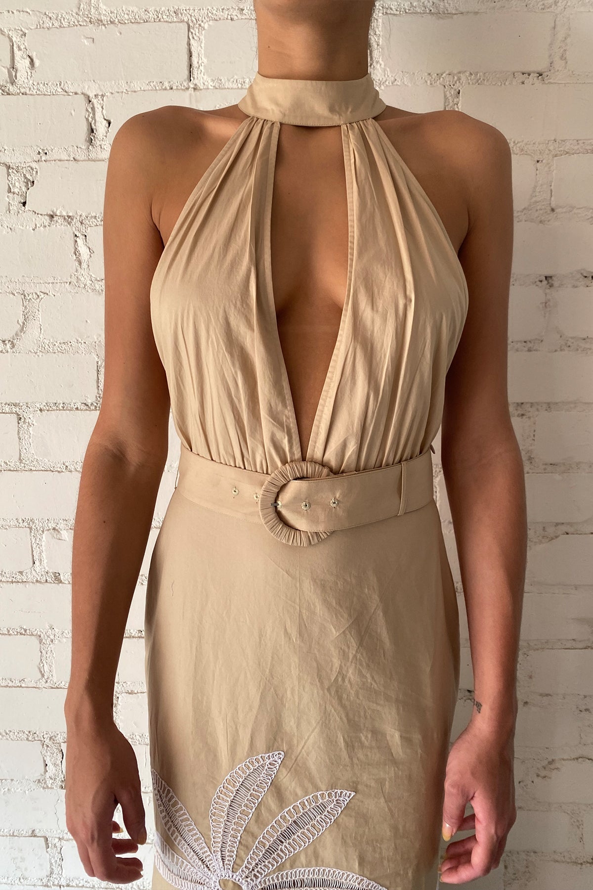 Long Dress With Buckle Belt | Beige