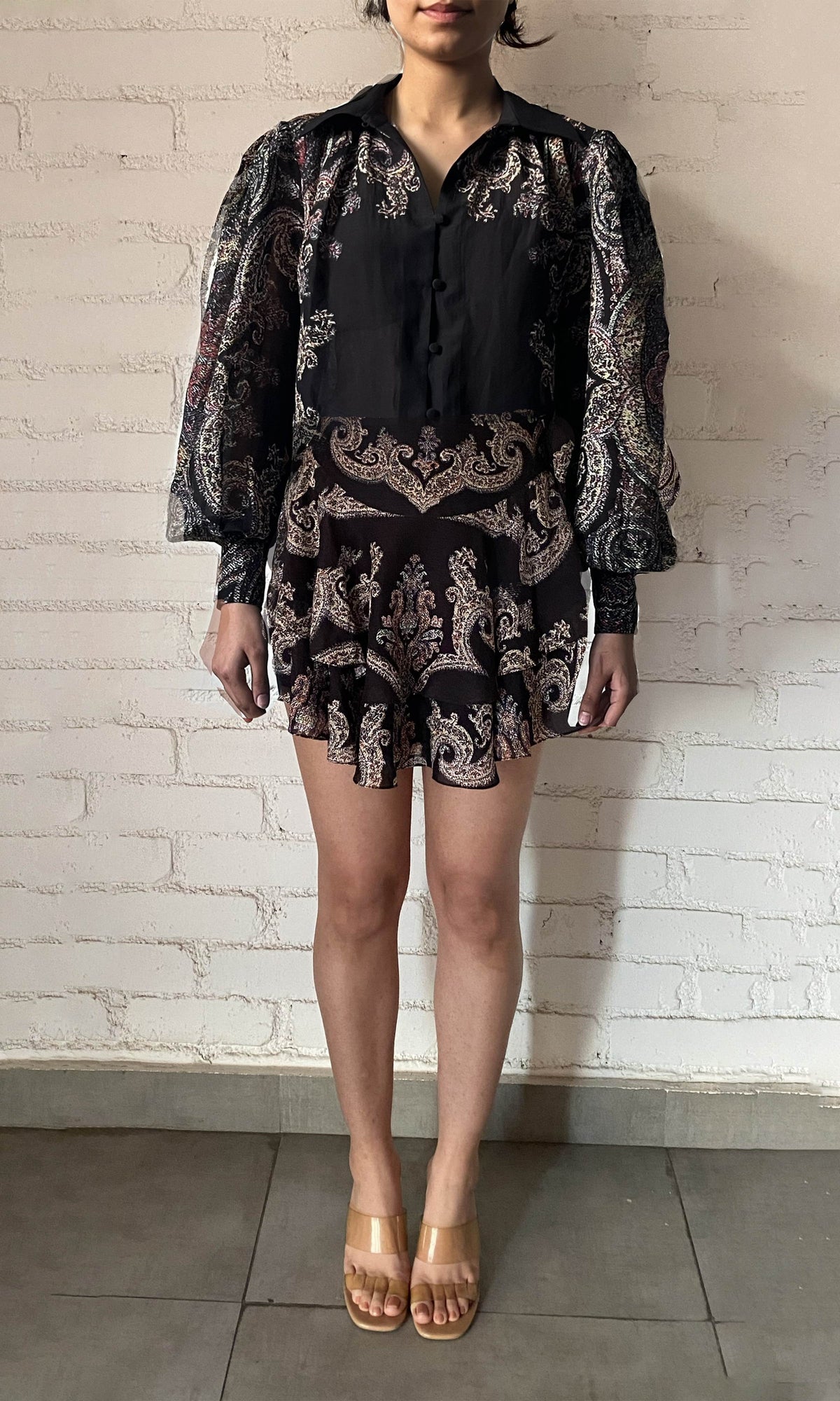 Womens | Arka Viscose Georgette Jacquard Boho Shirt With Highlight Emb And Cami | Black Multi