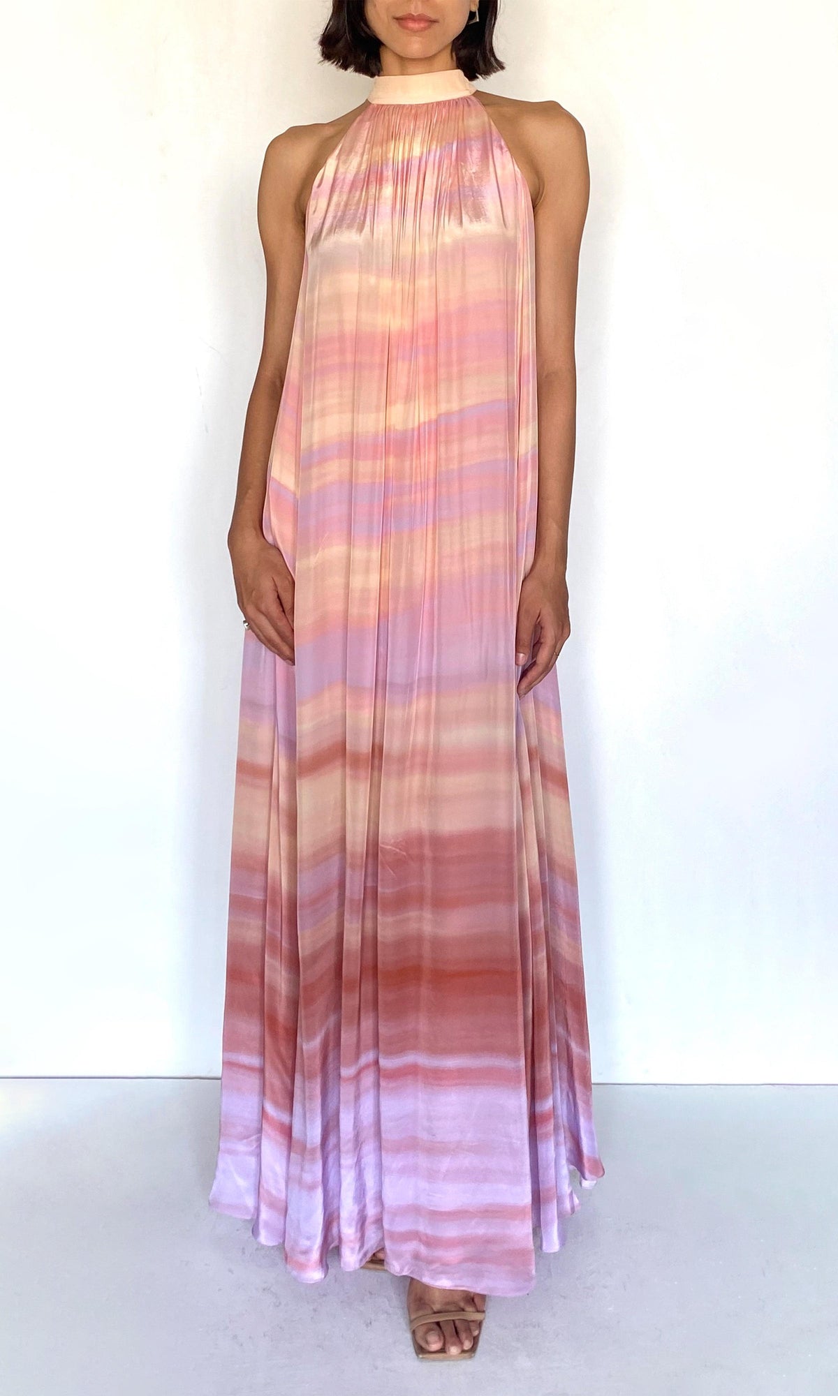 Womens | Asma Viscose Natural Crepe Back Ties Maxi Dress | Multi