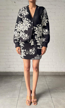 Hemant And Nandita | Dea Jacquard Acrylic Nylon Mini Skirt | FA24 | Black White