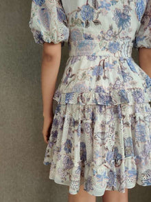 Hemant & Nandita | Dija Bubble-Sleeve Short Dress | Iris/White