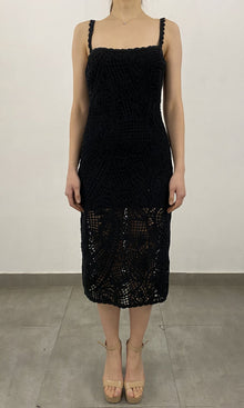 Hemant And Nandita | Dua Crochet Palm Midi Dress | Black