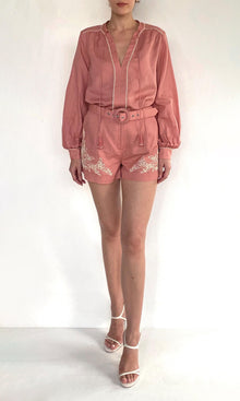Hemant And Nandita | Gul Linen Cotton Shorts With Buckle Belt | Dusty Pink