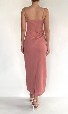 Hemant And Nandita | Gul Linen Cotton Strappy Midi Dress | Dusty Pink