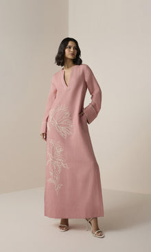 Hemant And Nandita | Gul Linen Cotton Long Kaftan | Dusty Pink