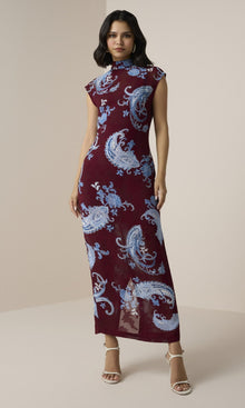 Hemant And Nandita | Hiba Viscose Georgette Jacquard Long Dress | Merlot
