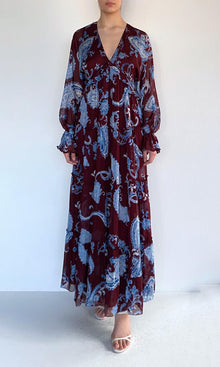 Womens | Hiba Viscose Flat Chiffon Long Dress | Merlot
