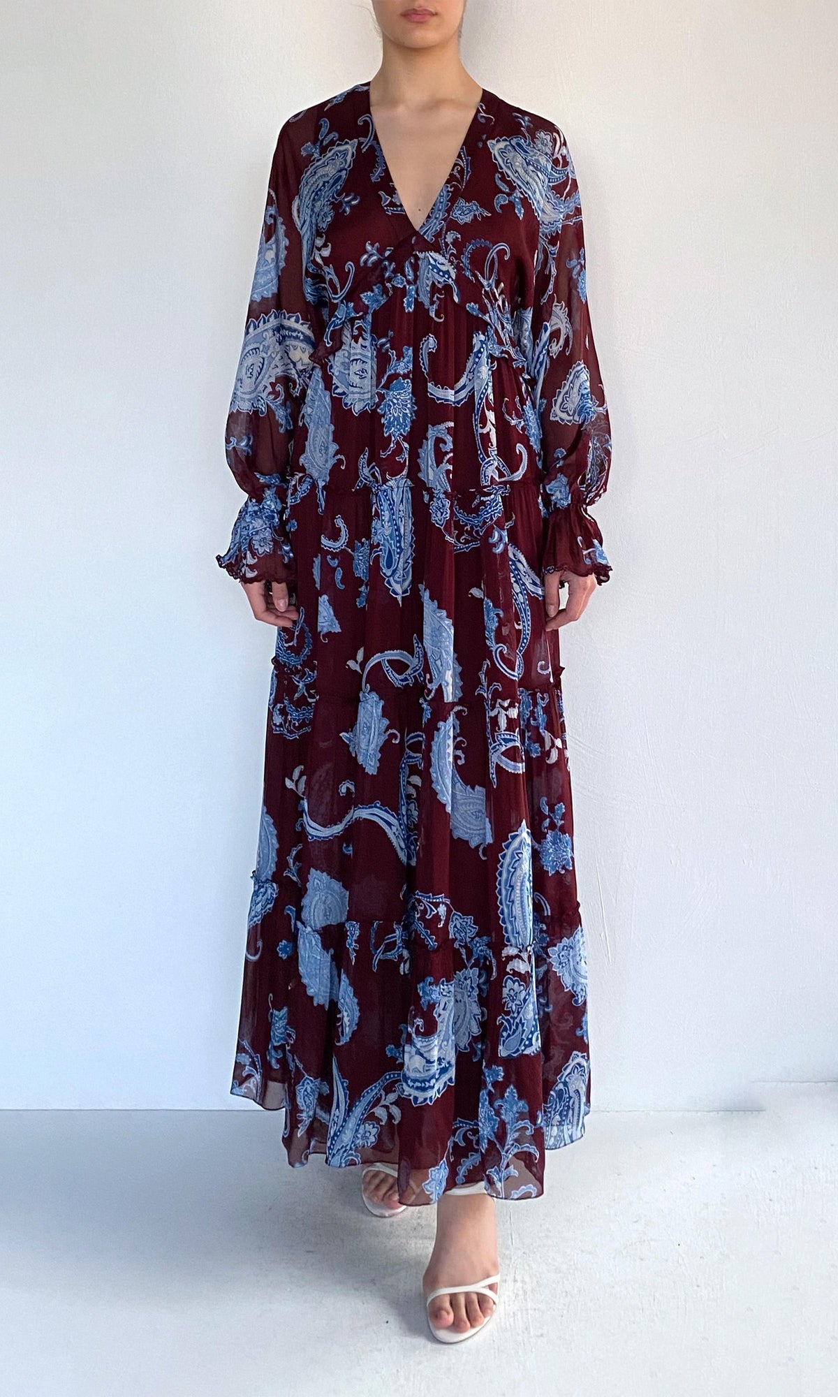 Womens | Hiba Viscose Flat Chiffon Long Dress | Merlot