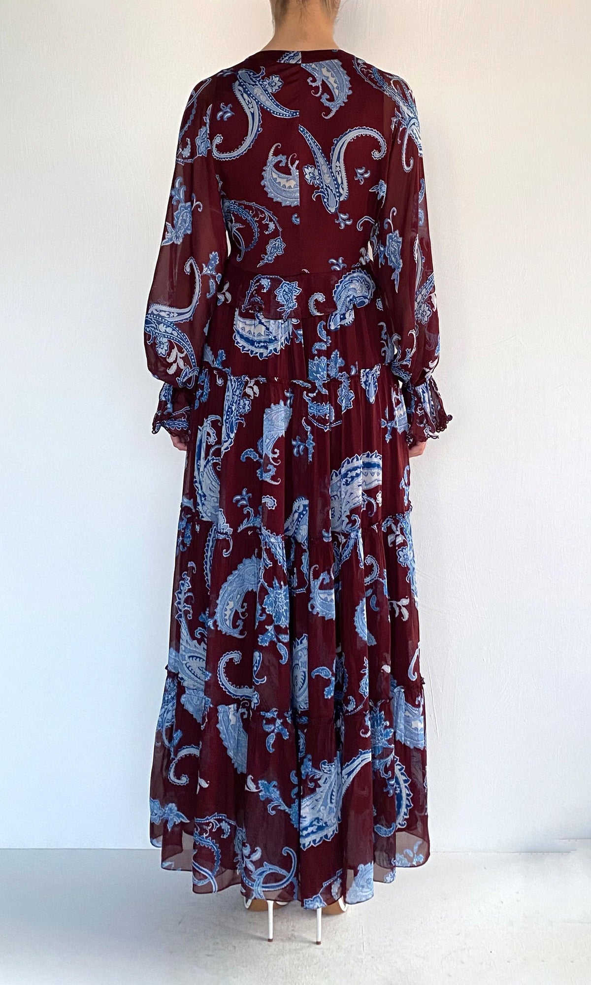 Womens | Hiba Viscose Flat Chiffon Long Dress | Merlot